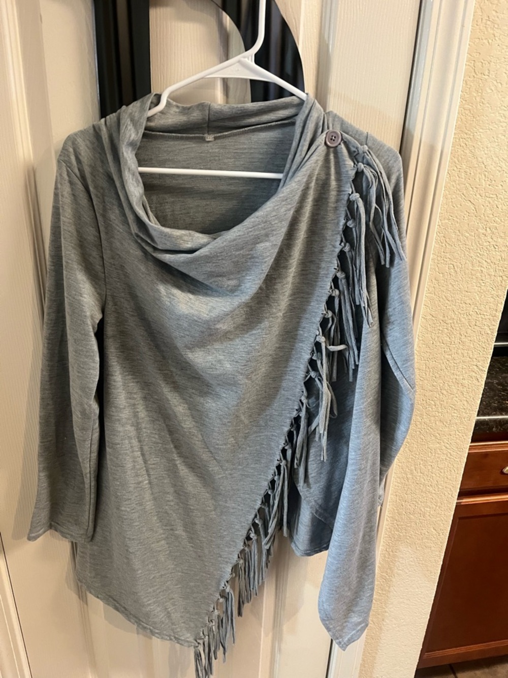 Light Gray Fringe Asymmetrical Pullover Top
